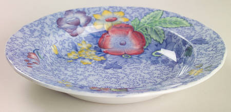 Wild Flower Blue Rim Soup Bowl