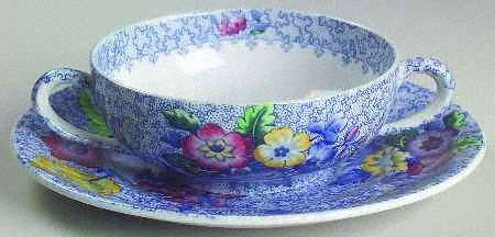 Wild Flower Blue Flat Cream Soup Bowl & Saucer Set