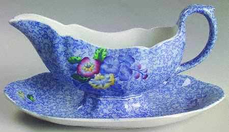 Wild Flower Blue Gravy Boat with Attached Underplate by Spode