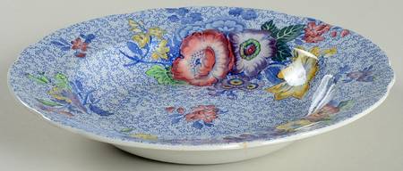 Wild Flower Blue Large Rim Soup Bowl
