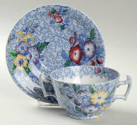 Wild Flower Blue Footed Bouillon Cup & Saucer
