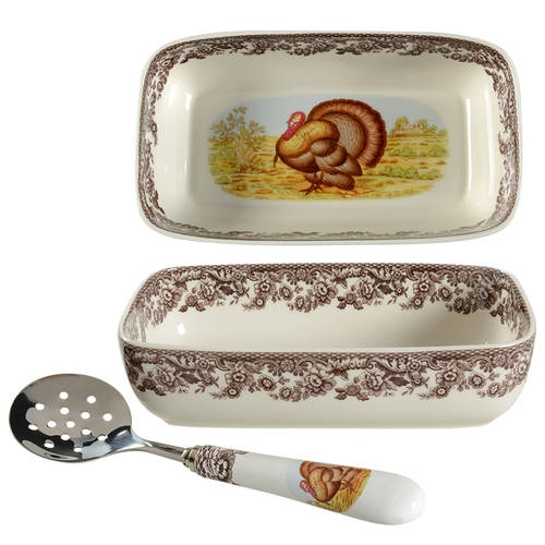 Woodland Cranberry Bowl & Stainless/Ceramic Server