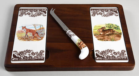 Woodland Wood Cheese Board with 2 Ceramic Inserts & Knife (CHEK18) by Spode
