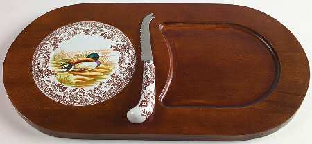 Woodland Cheese & Cracker Oval Wood Tray W/Knife