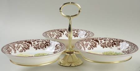Woodland 7" x 12" 3-Part Relish & Metal Stand (CERC) HC