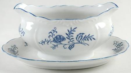 Blue Dresden Gravy Boat with Attached Underplate