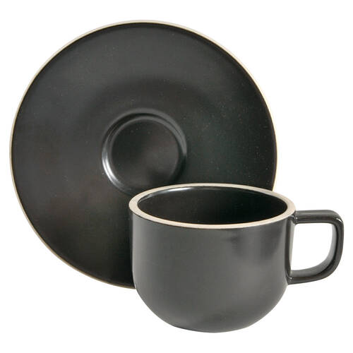 Colorstone Matte Black Flat Cup & Saucer Set