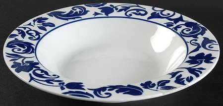 Damask Blue Large Rim Soup Bowl