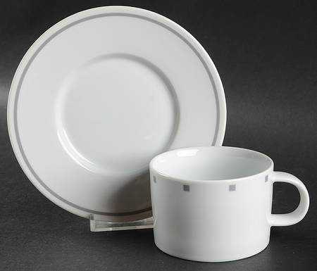 Metropolis Grey Flat Cup & Saucer Set