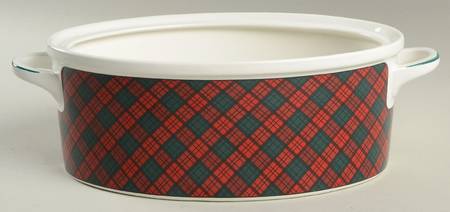 Tartan Plaid Red 2 Quart Oval Covered Casserole No Lid