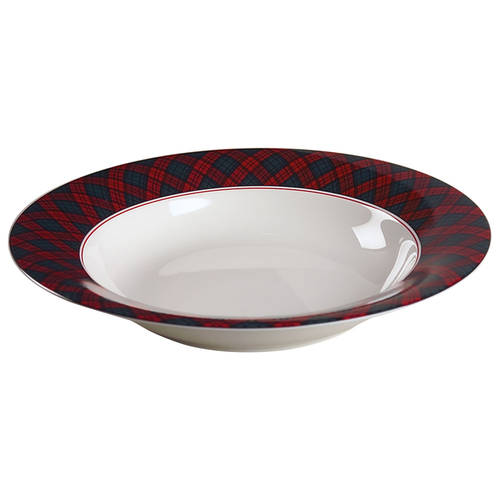 Tartan Plaid Red Large Rim Soup Bowl