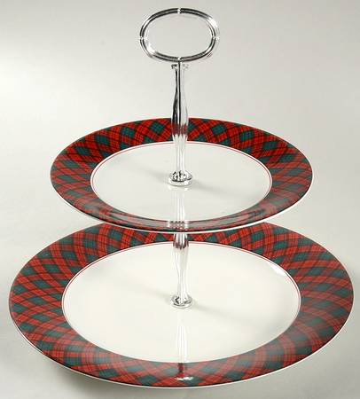 Tartan Plaid Red 2 Tiered Serving Tray (Dinner & Salad Plate)