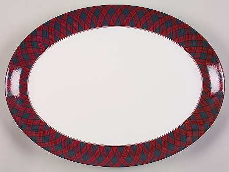 Tartan Plaid Red 16" Oval Serving Platter