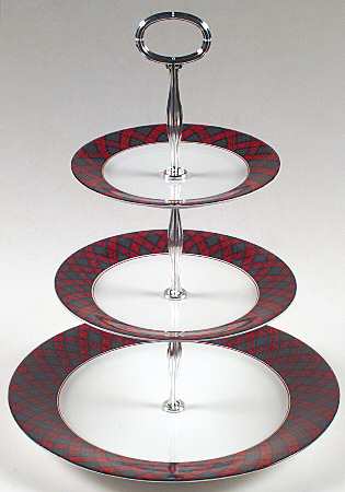 Tartan Plaid Red 13 7/8"-14 1/4" 3-Tiered Serving Tray(DP,SP,BB) HC