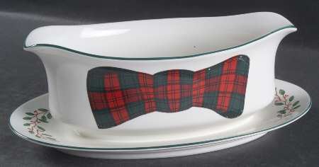 Tartan Plaid Red Gravy Boat with Attached Underplate