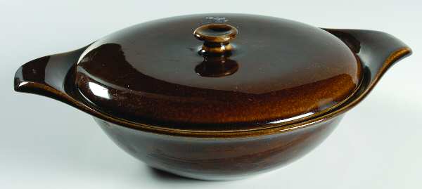 American Modern Black Chutney Round Covered Vegetable