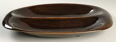 American Modern Black Chutney 13" Oval Divided Vegetable Bowl
