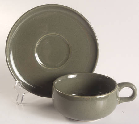 American Modern Cedar Green Flat Cup & Saucer Set