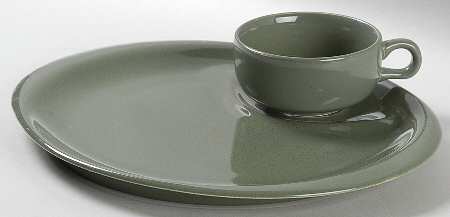American Modern Cedar Green Snack Plate & Cup Set