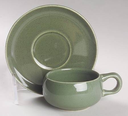 American Modern Cedar Green Flat Demitasse Cup & Saucer Set