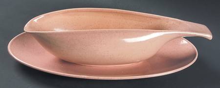 American Modern Coral Gravy Boat & Underplate/Relish