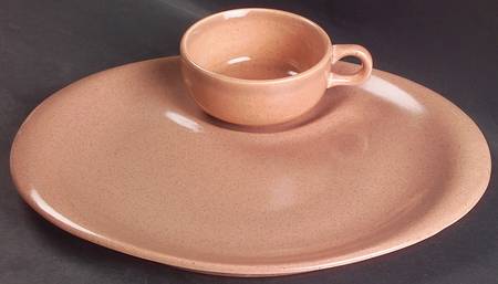 American Modern Coral Snack Plate & Cup Set