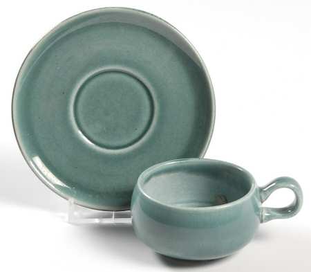 American Modern Seafoam Green Flat Demitasse Cup & Saucer Set