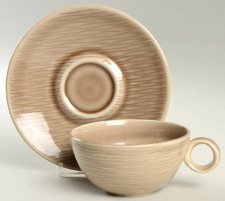 Contempora Fawn Brown Flat Cup & Saucer Set