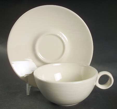 Contempora Sand White Flat Cup & Saucer Set