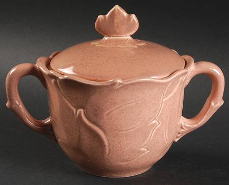 Woodfield Coral (Salmon Pink) Flat Sugar Bowl & Lid
