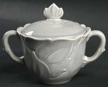 Woodfield Dove Gray Flat Sugar Bowl & Lid