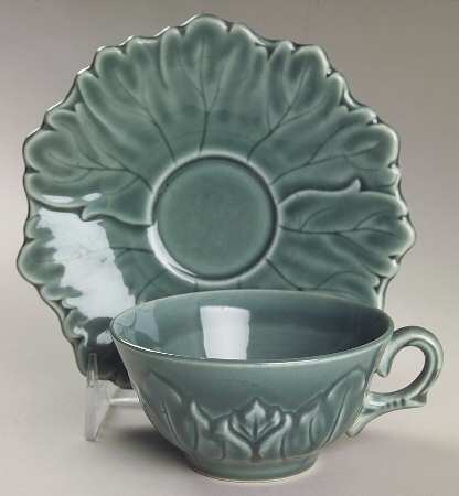 Woodfield Seafoam Green (Jungle) Flat Cup & Saucer Set