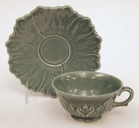 Woodfield Seafoam Green (Jungle) Footed Cup & Saucer Set