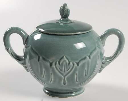 Woodfield Seafoam Green (Jungle) Footed Sugar Bowl & Lid