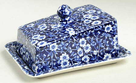 Calico Blue (Burleigh Stamp) Cheese Dish with Lid (Wedge)