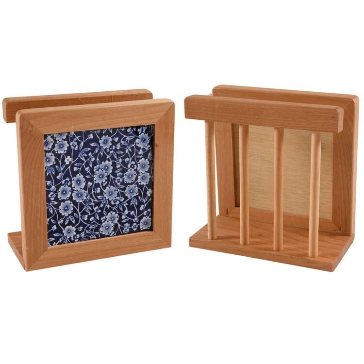 Calico Blue (Burleigh Stamp) 6 1/8" Natural Wood Napkin Holder  HC