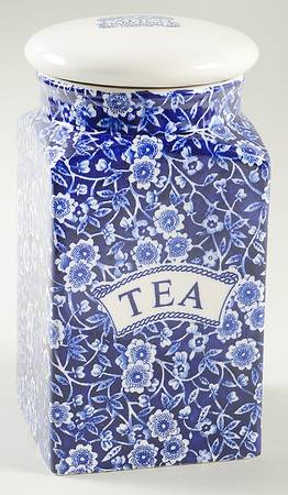 Calico Blue (Burleigh Stamp) Square Tea Canister & Lid