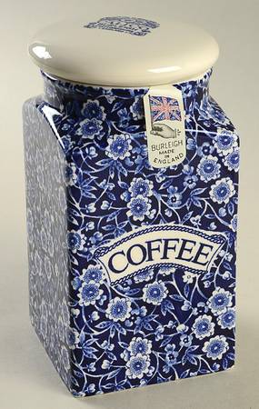 Calico Blue (Burleigh Stamp) Square Coffee Canister & Lid