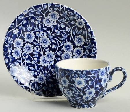 Calico Blue (Burleigh Stamp) Flat Demitasse Cup & Saucer Set