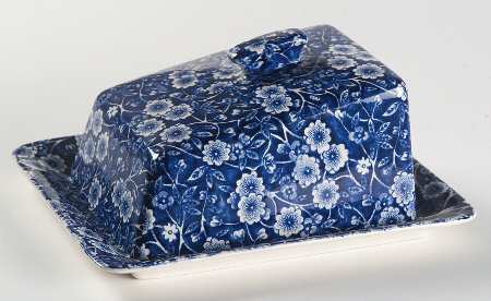 Calico Blue (Burleigh Stamp) Cheese Dish with Lid (Wedge)