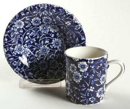 Calico Blue (Burleigh Stamp) Flat Demitasse Cup & Saucer Set