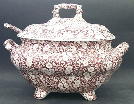 Calico Brown Oval Tureen with Lid & Ladle