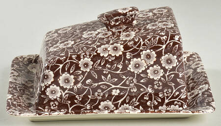 Calico Brown Cheese Dish with Lid (Wedge)