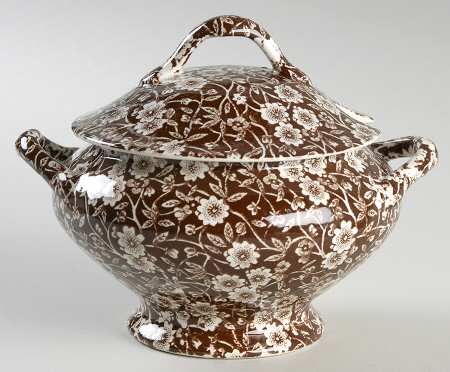 Calico Brown Sauce Boat & Lid