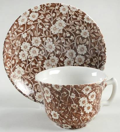 Calico Brown Flat Cup & Saucer Set