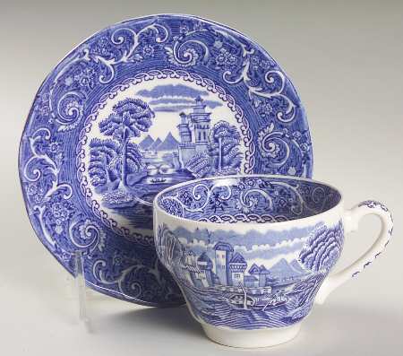 Canterbury Blue Flat Cup & Saucer Set