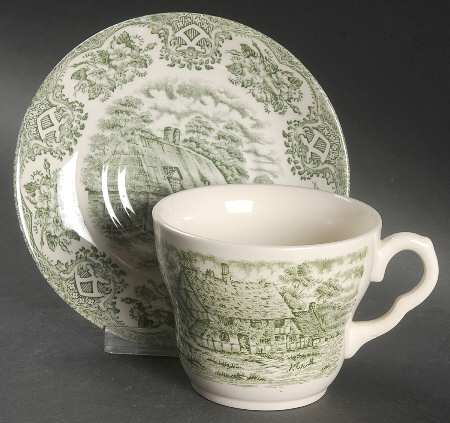 Old Inns Series Green Flat Cup & Saucer Set