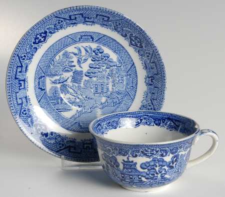 Ye Olde Willow Blue Flat Cup & Saucer Set
