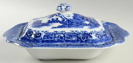 Ye Olde Willow Blue Rectangular Covered Vegetable