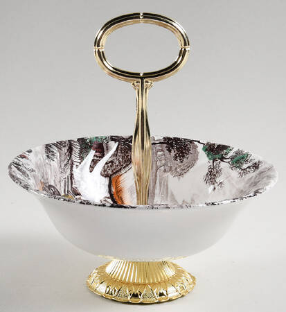 Yorkshire Multicolor 6"-7" Handled Footed Nut Dish HC